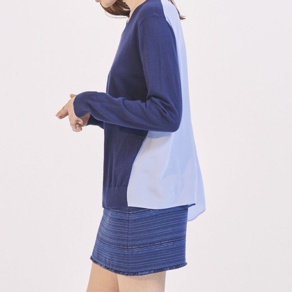 Sandro Navy Blue Tie Back Sweater Baby Blue Silk Open Back 1 S